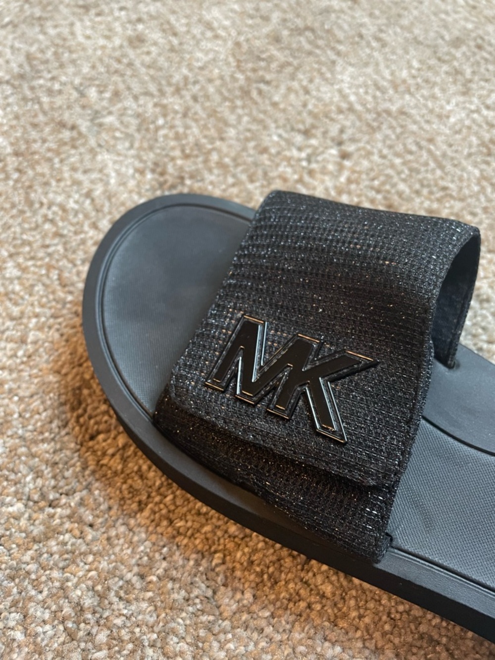 Michael Kors Black Slip-On MK Logo Slides Sporty Size 10M Lightweight - Picture 6 of 9